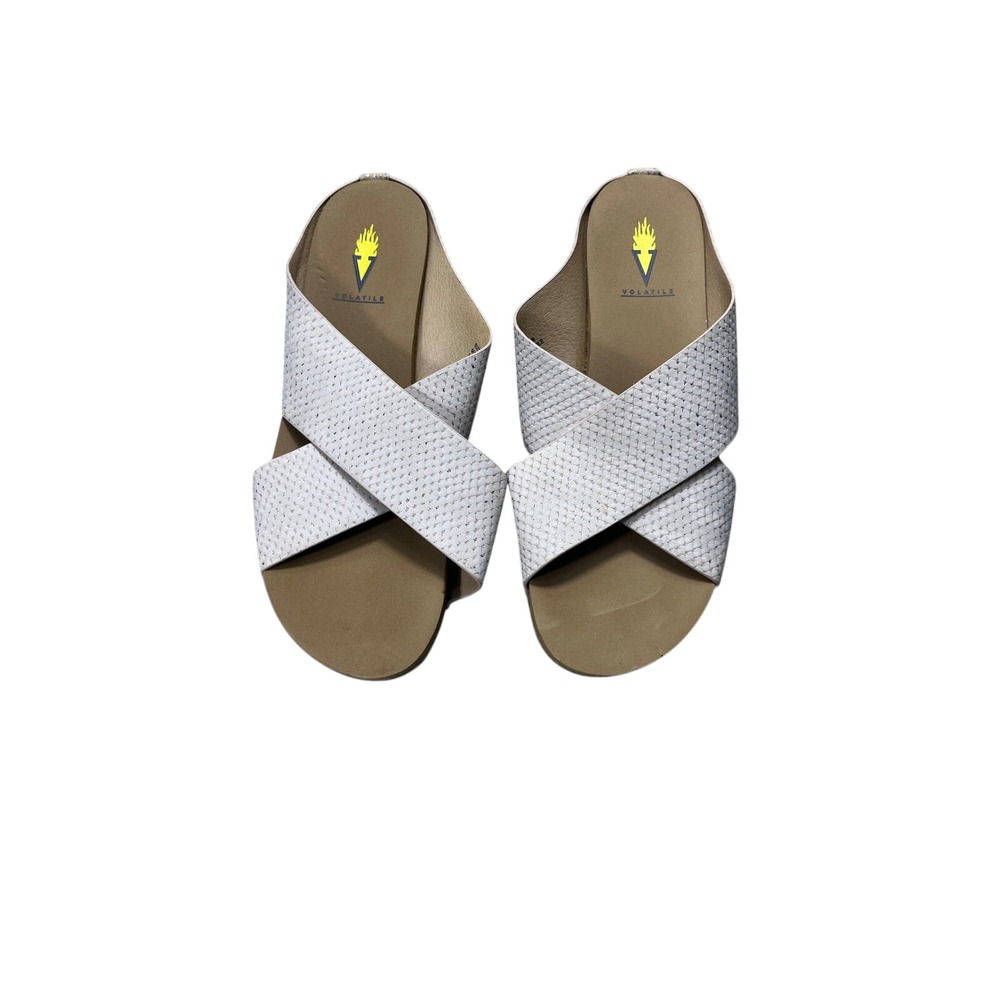 Volatile Women's Size 8 White Criss Cross Platform Slide Sandals Textured Wedge